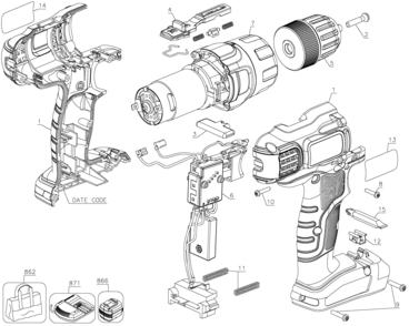 Default Diagram and Parts List for LDX220SB-2 Type 1 Black and Decker Boring Machine